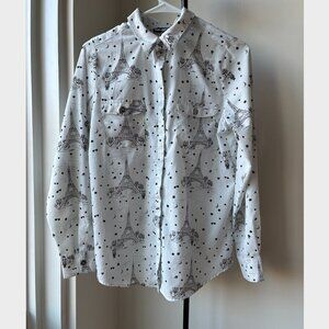 Karl Lagerfeld Black & White Eiffel Tower Sketch Button Down Long Sleeve-Size XS